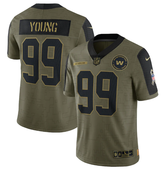 Men's Washington Football Team #99 Chase Young 2021 Olive Salute To Service Limited Stitched Jersey Men's Washington Football Team #99 Chase Young 2021 Olive Salute To Service Limited Stitched Jersey